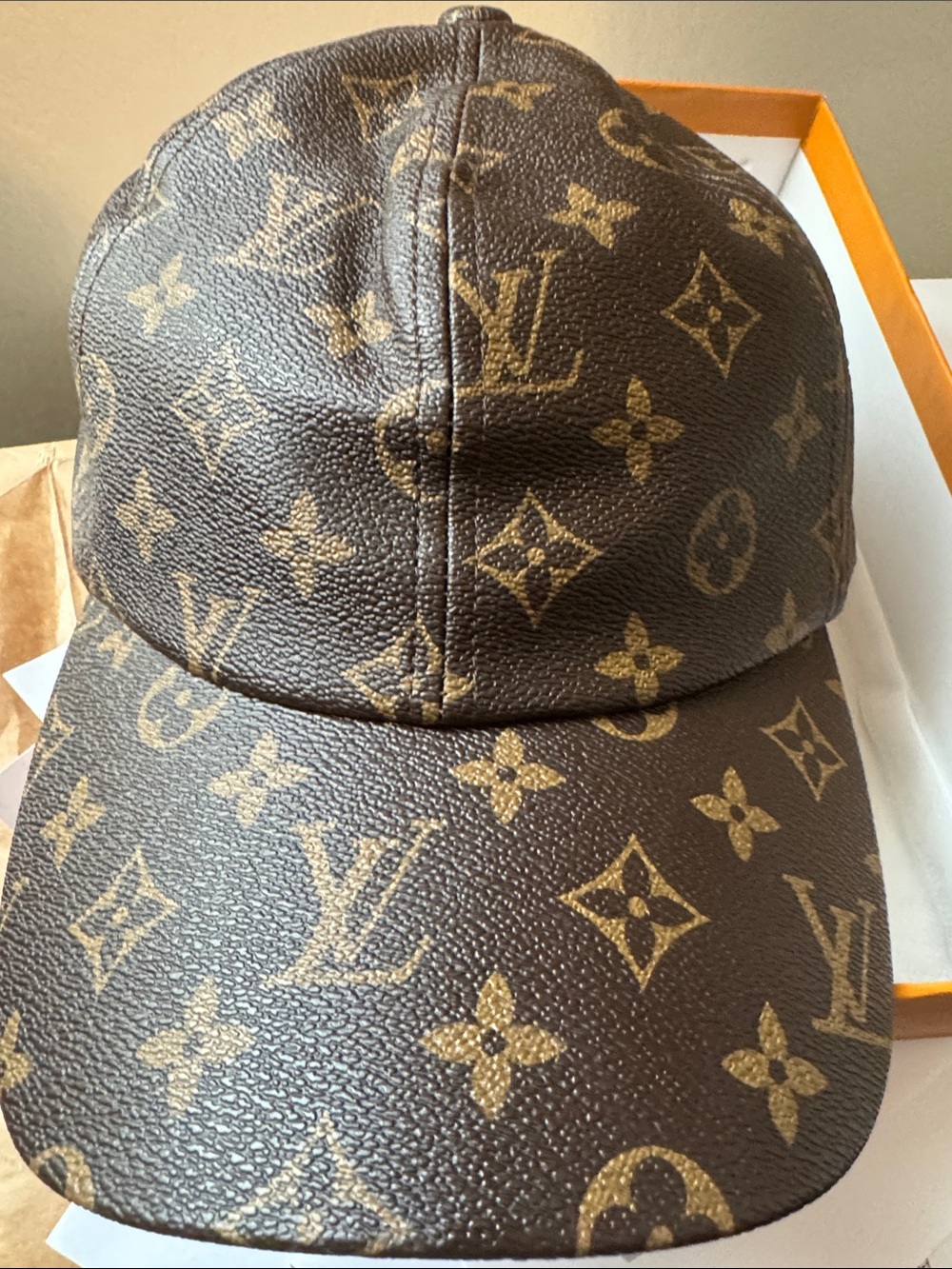 Unisex Monogram Canvas Logo Baseball Cap in Brown and Gold